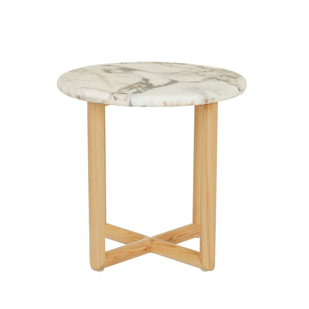 [LTO-CAMI-MAR-X-MATT-OCEAN-MARBLE-NATURAL-ASH] Camille Marble Side Table - Matt Ocean Marble - Natural Ash