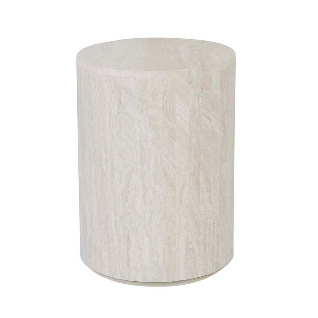 [ELLE-BLOCK-ROUND-SIDE-TABLE-NATURAL-TRAVERTINE-LTO-ELL-BLO] Elle Block Round Side Table - Natural Travertine