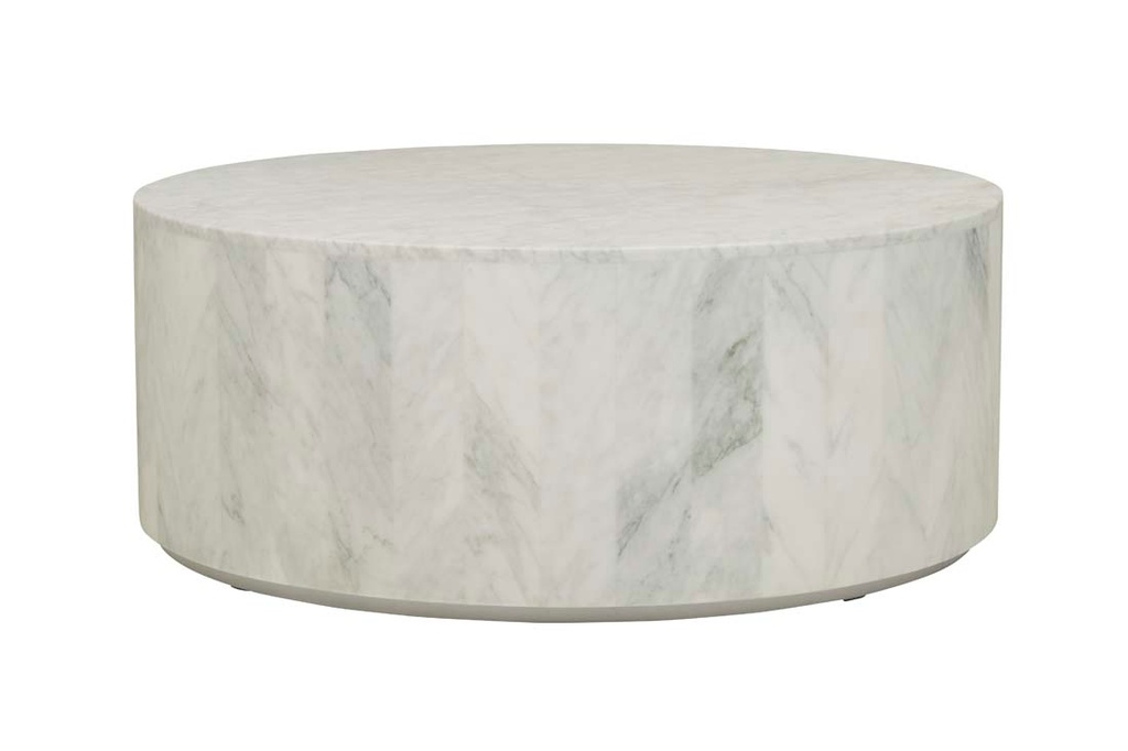 Elle Round Block Coffee Table - Matt White Marble