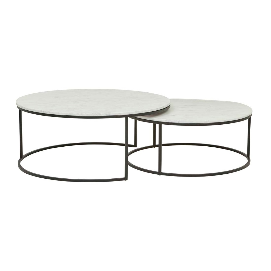 [ELLE-ROUND-MARBLE-NEST-COFFEE-TABLES-MATT-WHITE-MARBLE-BLACK-METAL-CTO-ELL-NEST-BLACK-METAL] Elle Round Marble Nest Coffee Tables - Matt White Marble - Black Metal