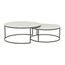 Elle Round Marble Nest Coffee Tables - Matt White Marble - Black Metal