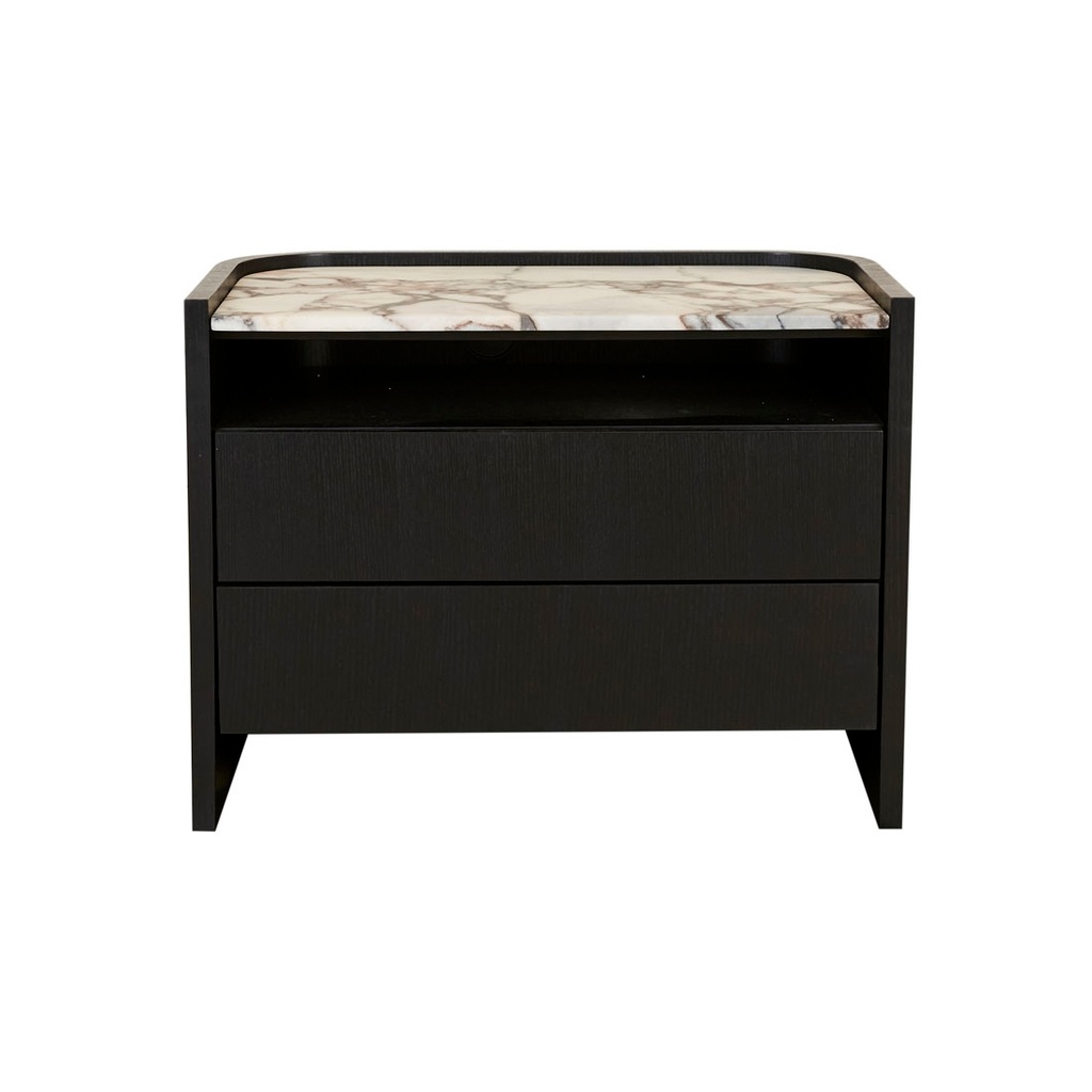 [ELSIE-TWO-DRAWER-BEDSIDE-MATT-OCEAN-MARBLE-MATT-DARK-OAK-SIDE-ELSIE-2DR-MATT-DARK-OAK] Elsie Two Drawer Bedside - Matt Ocean Marble - Matt Dark Oak