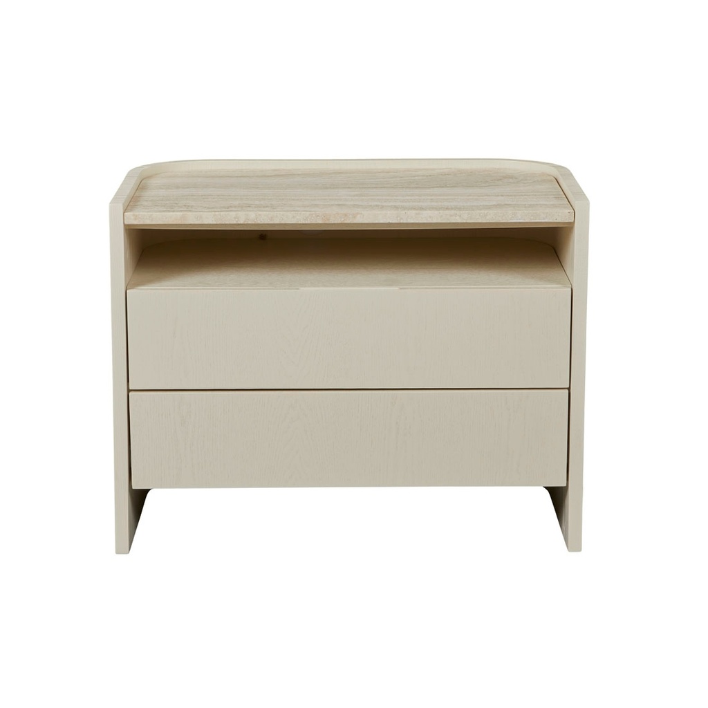 [ELSIE-TWO-DRAWER-BEDSIDE-NATURAL-TRAVERTINE-SHELL-SIDE-ELSIE-2DR-SHELL] Elsie Two Drawer Bedside - Natural Travertine - Shell