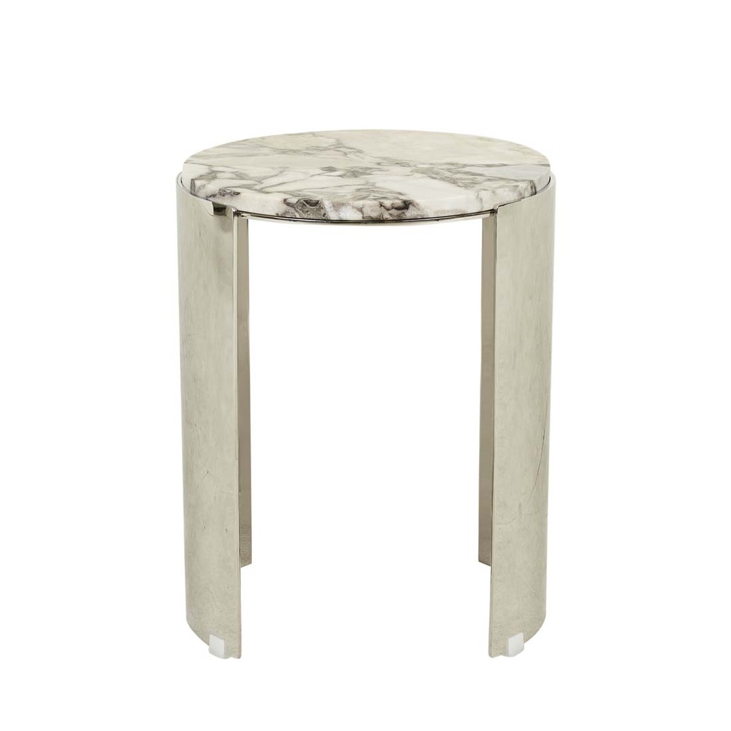 [LTO-SILAS-CRES-MAR-POLISHED-STAINLESS-STEEL-MATT-OCEAN-MARBLE] Silas Crescent Marble Side Table - Polished Stainless Steel - Matt Ocean Marble