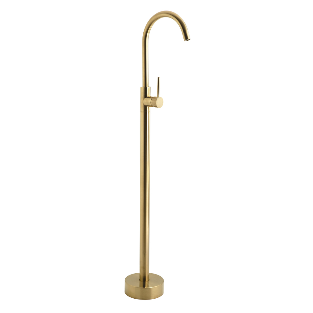 [12311] Elysian Floor Mounted Basin/Bath Filler with Mixer - Brushed Brass