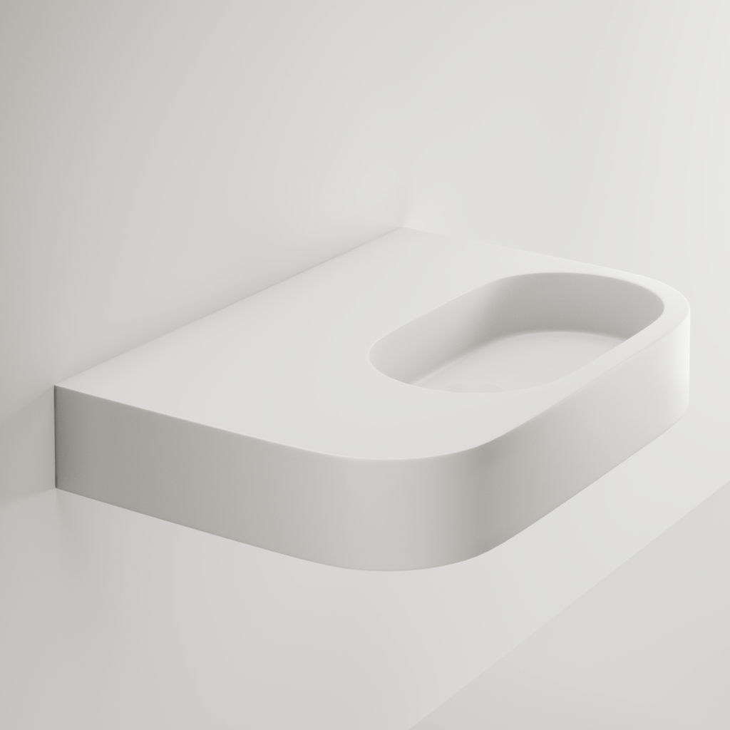 Aliro Accessible Wall-Hung Basin - Left Shelf - Gloss White