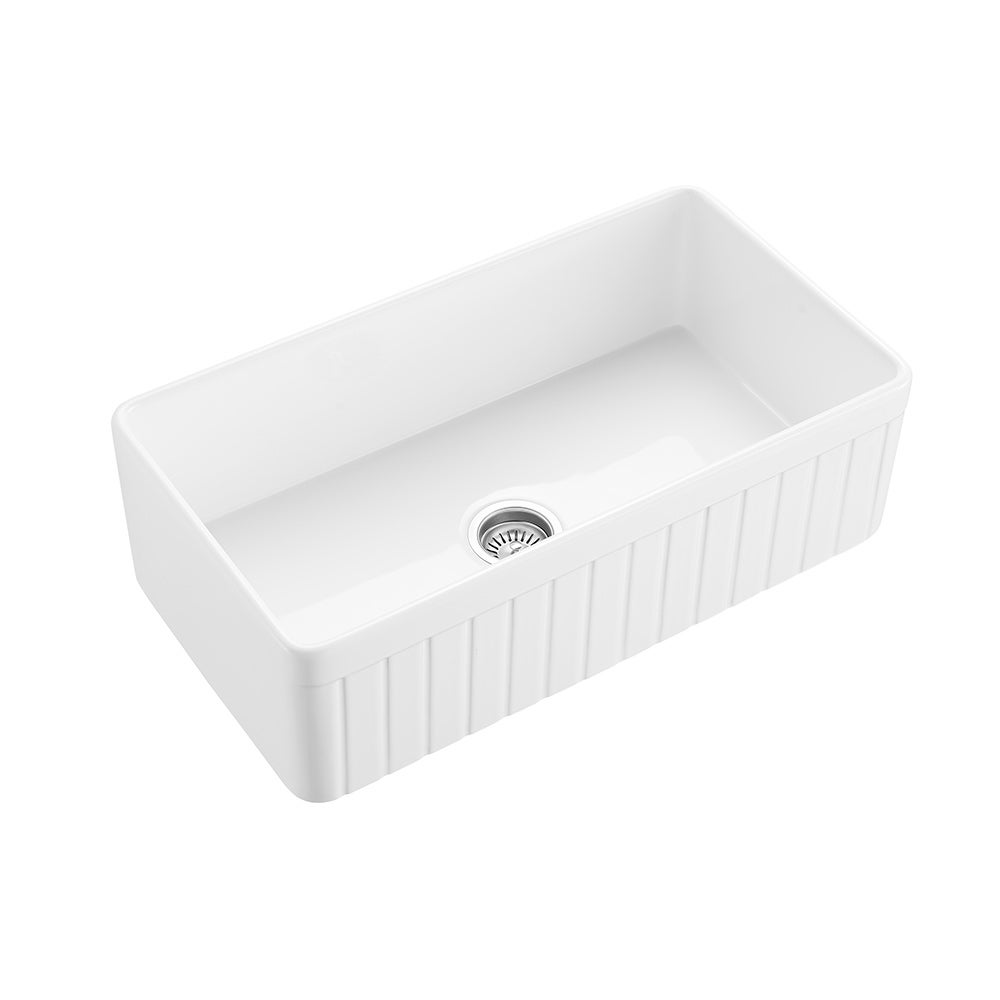 [16228] Hartley Single Farmhouse Fireclay Sink - Gloss White