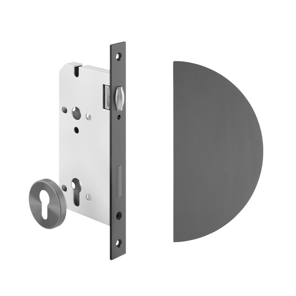 [16275] Imes Half Moon Entry Door Pull & Lock Set - Brushed Gunmetal