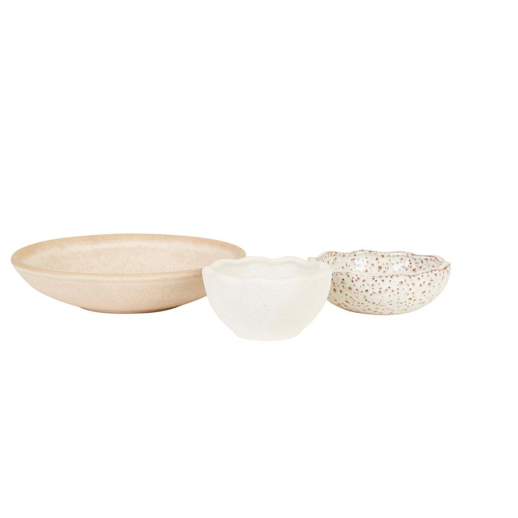 [HANSON-EDEN-SET-OF-3-BOWLS-MOTTLED-WHITE-MULTI-DEC-HAN-EDEN-BOWL-S3-DOTTY-WHITE] Hanson Eden Set of 3 Bowls - Mottled White Multi - Dotty White