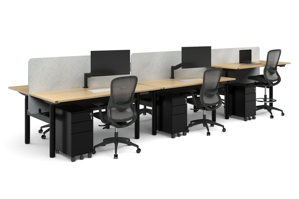 [FLHB6167PT,NONE,NONE|4532,0,0()] Flexi Height Adjustable 6 Person H-Bench Workstation - Black Frame [1600L x 700W]