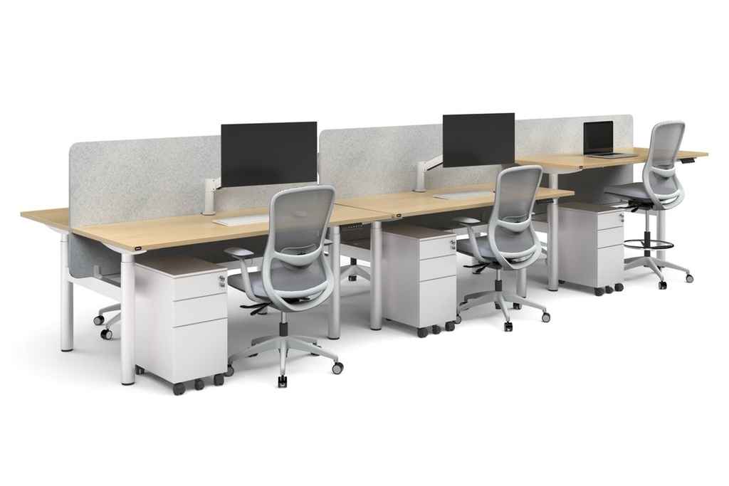 [FLHW6128PT,NONE,NONE|4356,0,0()] Flexi Height Adjustable 6 Person H-Bench Workstation - White Frame [1200L x 800W with Cable Scallop]