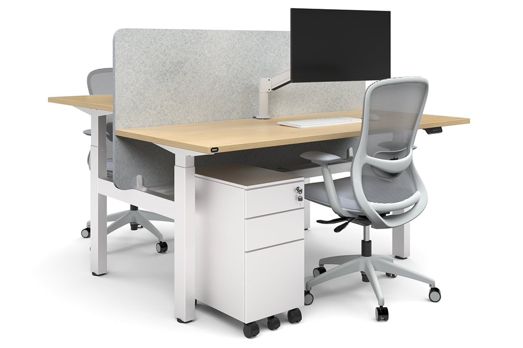 [JRHW2148PT-V2,NONE,NONE|1309,0,0()] Just Right Height Adjustable 2 Person H-Bench Workstation - White Frame [1400L x 800W with Cable Scallop]