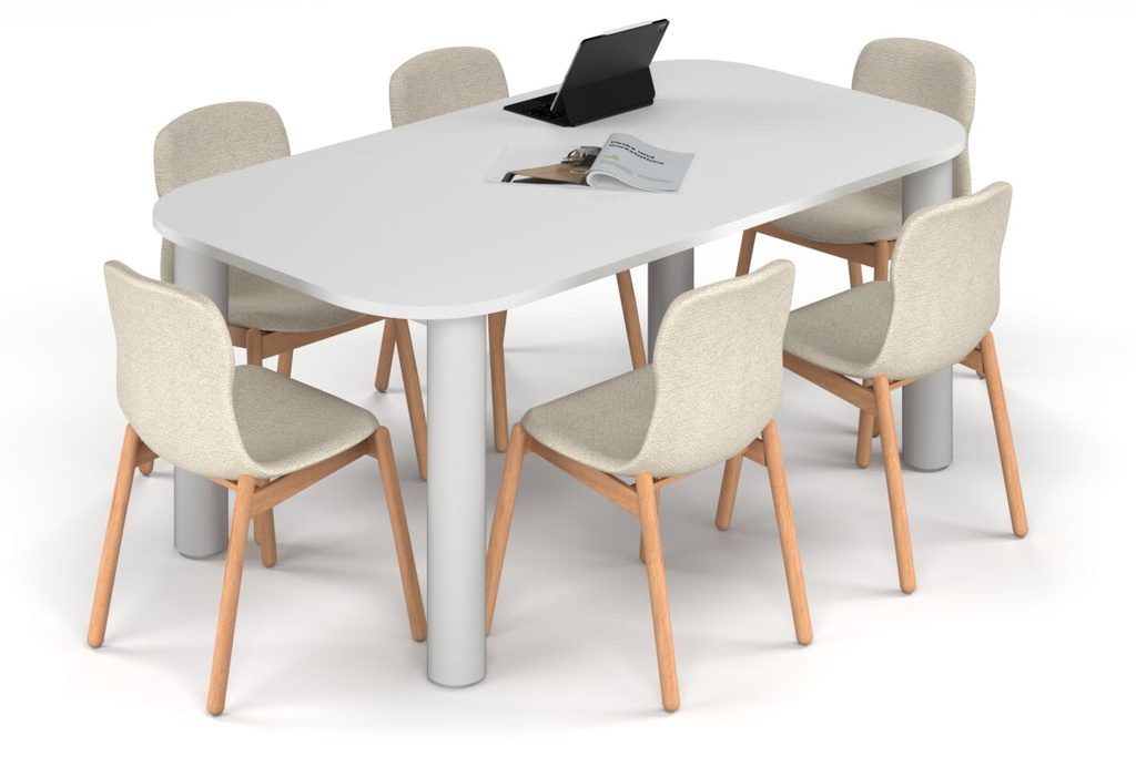 [NONE,BQCL1810.W.R.WT|0,849()] Quadro Cylinder Leg Modern Boardroom Table - Large Rounded Corners [1800L x 1000W with Large Rounded Corners]