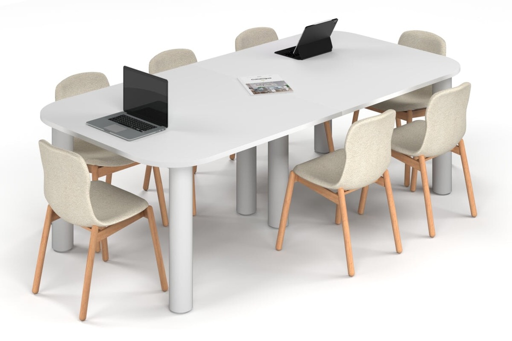 [NONE,BQCL2412.W.R.WT|0,1315()] Quadro Cylinder Leg Modern Boardroom Table - Large Rounded Corners [2400L x 1200W with Large Rounded Corners]