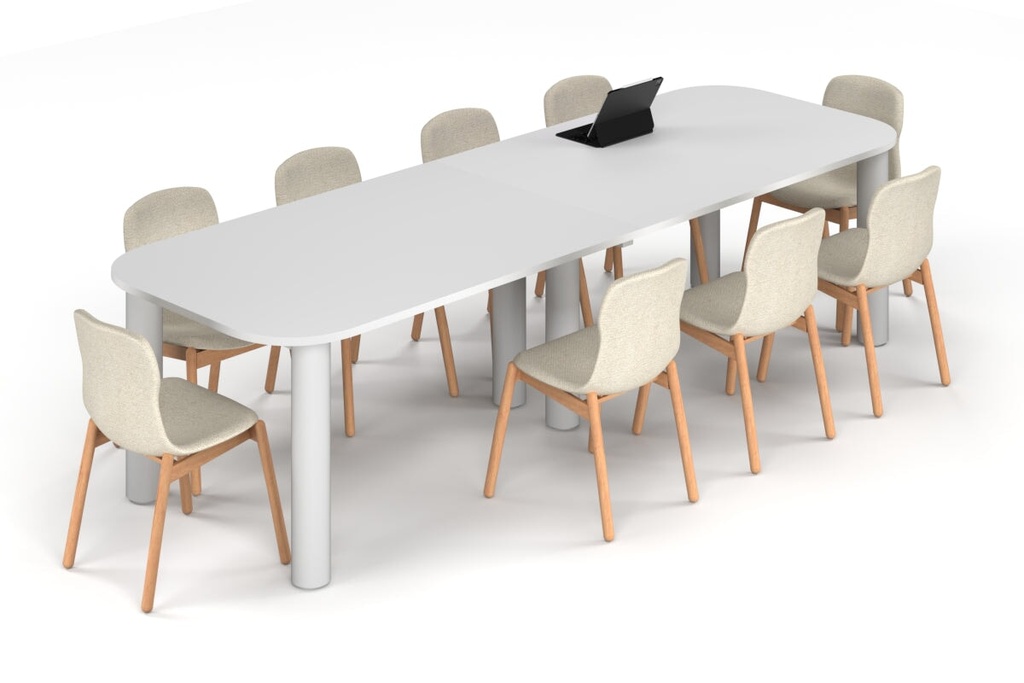 [NONE,BQCL3010.W.R.WT|0,1457()] Quadro Cylinder Leg Modern Boardroom Table - Large Rounded Corners [3000L x 1000W with Large Rounded Corners]