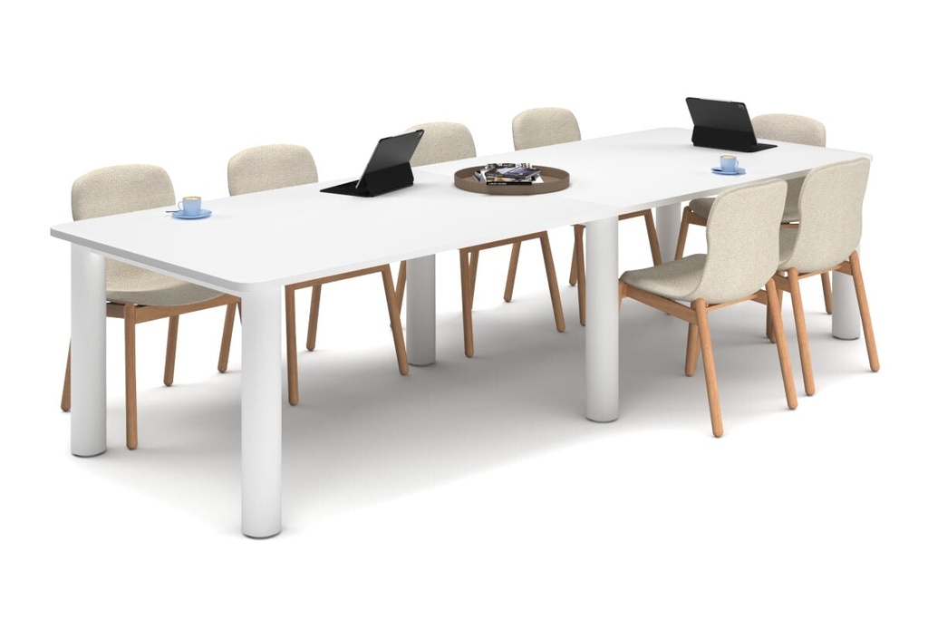[NONE,BQCL3211.W.WT,NONE|0,1576,0()] Quadro Cylinder Leg Modern Boardroom Rectangle Table - Rounded Corners [3200L x 1100W with Rounded Corners]