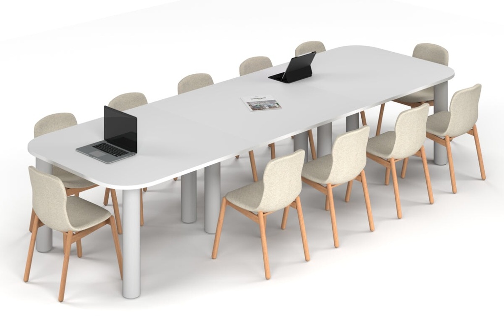 [NONE,BQCL3612.W.R.WT|0,1908()] Quadro Cylinder Leg Modern Boardroom Table - Large Rounded Corners [3600L x 1200W with Large Rounded Corners]