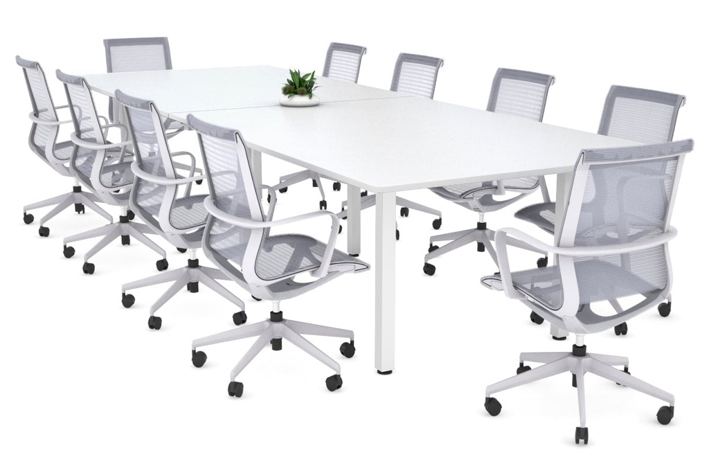 [NONE,BQDS3211.W.WT,NONE|0,1149,0()] Quadro Square Legs Modern Boardroom Table - Rounded Corners [3200L x 1100W with Rounded Corners]