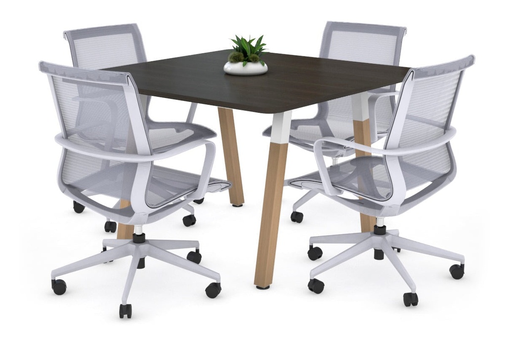 [NONE,BQDW1111.W.WT|0,701()] Quadro A Legs Modern Boardroom Table Wood Legs - Rounded Corners [1100L x 1100W with Rounded Corners]
