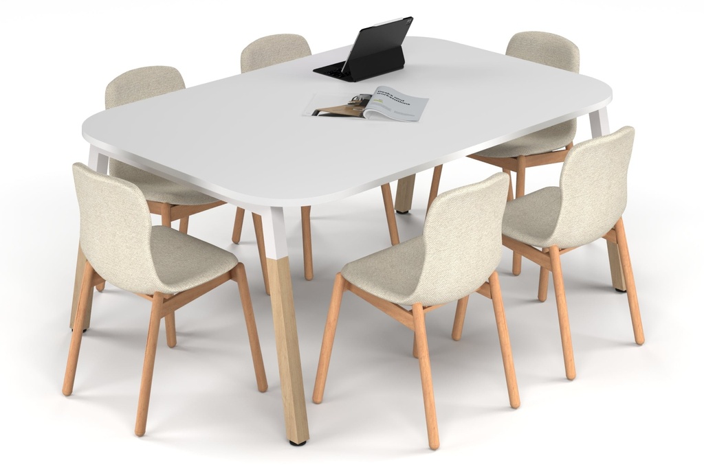 [NONE,BQDW1812.W.R.WT|0,966()] Quadro A Leg Modern Boardroom Table Wood Legs - Large Rounded Corners [1800L x 1200W with Large Rounded Corners]