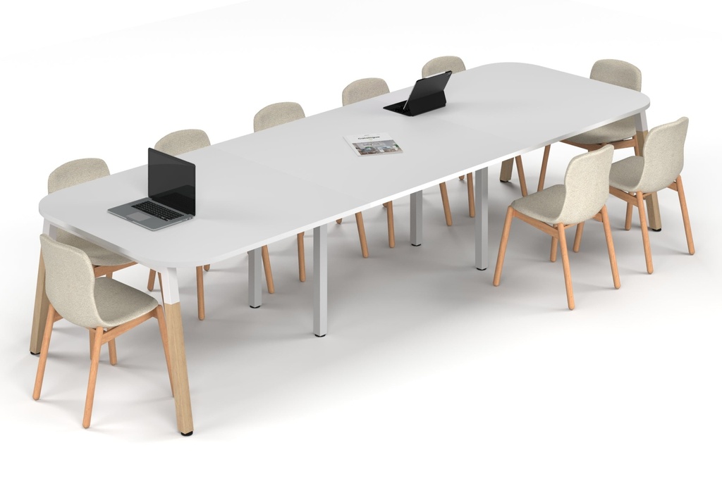 [NONE,BQDW3612.W.R.WT|0,1852()] Quadro A Leg Modern Boardroom Table Wood Legs - Large Rounded Corners [3600L x 1200W with Large Rounded Corners]