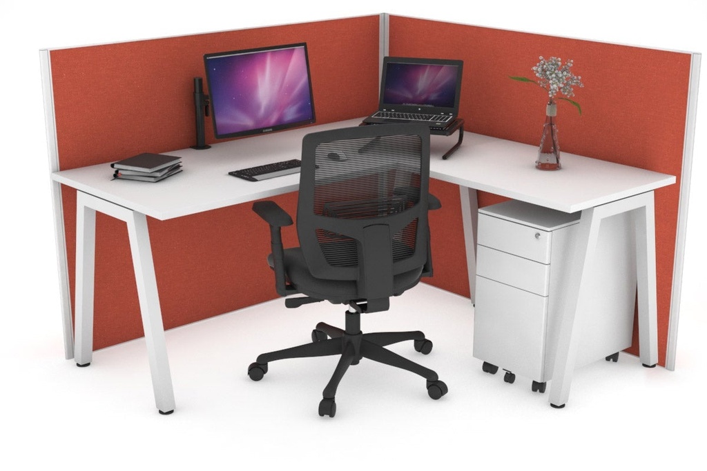 [NONE,HQA1417.W.WT.GS,NONE|0,1745,0()] Horizon Quadro A Legs L-Shaped Corner Office Desk [1400L x 1700W]