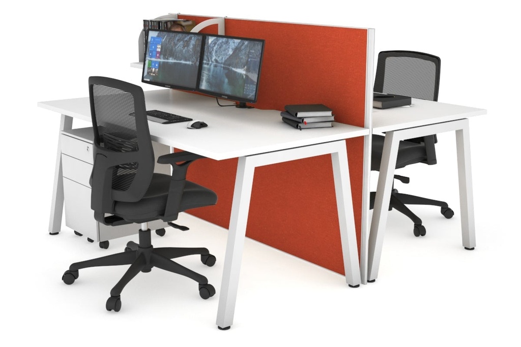 [NONE,HQAB2188.W.WT.GS,NONE|0,1506,0()] Horizon Quadro 2 Person Bench A Legs Office Workstation [1800L x 800W with Cable Scallop]