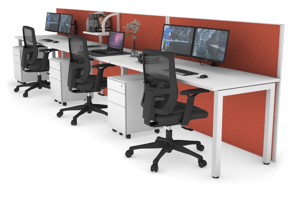 [NONE,HQSR3147.W.WT.GS,NONE|0,2754,0()] Horizon Quadro 3 Person Run Square Legs Office Workstation [1400L x 700W]