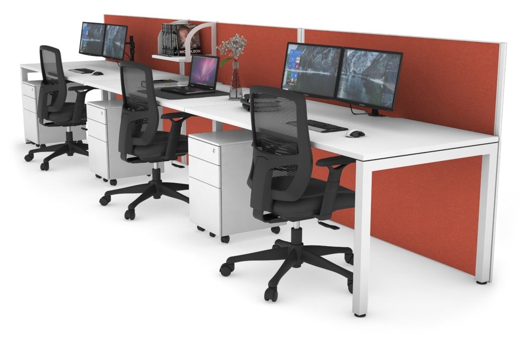 [NONE,HQSR3168.W.WT.GS,NONE|0,2902,0()] Horizon Quadro 3 Person Run Square Legs Office Workstation [1600L x 800W with Cable Scallop]