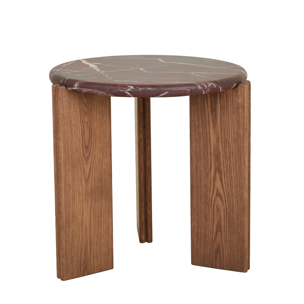 Ray Marble Side Table - Matt Rouge Marble - Smoked Ash