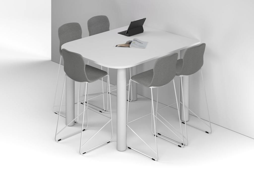 [NONE,QCC1512.W.R.WT|0,854()] Quadro Cylinder Legs Half Counter Table - Large Rounded Corners [1500L x 1200W with Large Rounded Corners]