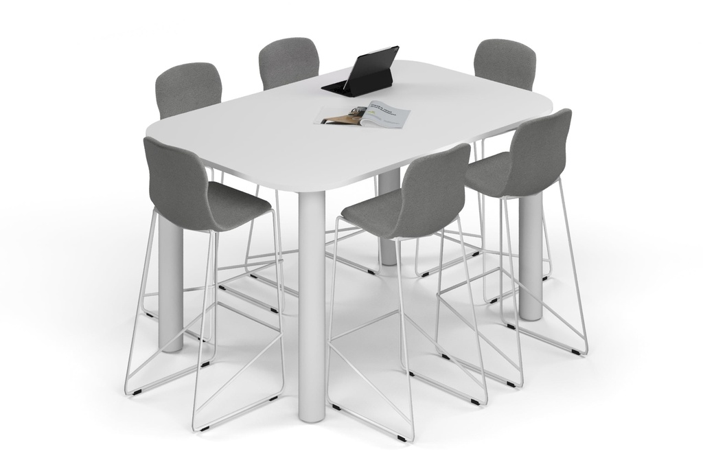 [NONE,QCC1812.W.R.WT|0,925()] Quadro Cylinder Legs Counter Table - Large Rounded Corners [1800L x 1200W with Large Rounded Corners]
