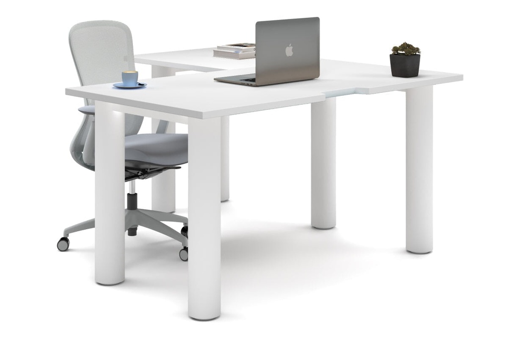 Quadro Cylinder Leg - L Shaped Corner Office Desk [1400L x 1550W with Cable Scallop]