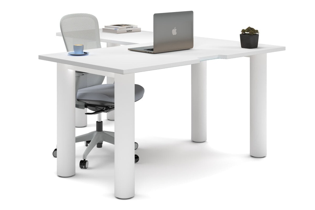 [NONE,QCL1418.W.WT,NONE|0,886,0()] Quadro Cylinder Leg - L Shaped Corner Office Desk  [1400L x 1800W with Cable Scallop]