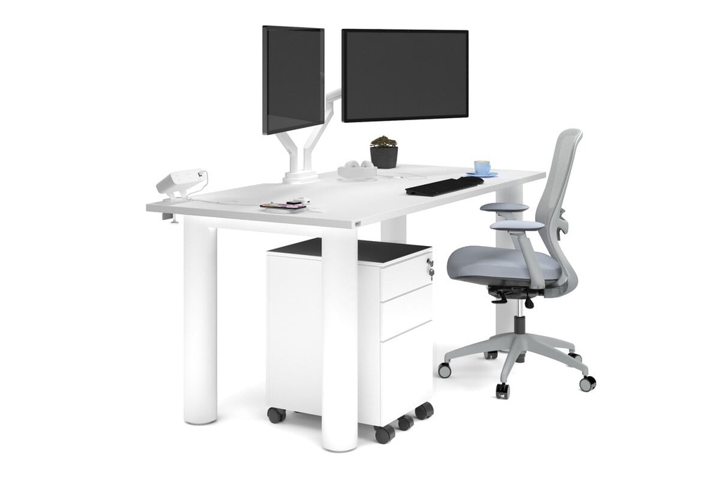 [NONE,QCL1608.W.WT|0,576()] Quadro Cylinder Leg Office Desk [1600L x 800W with Cable Scallop]