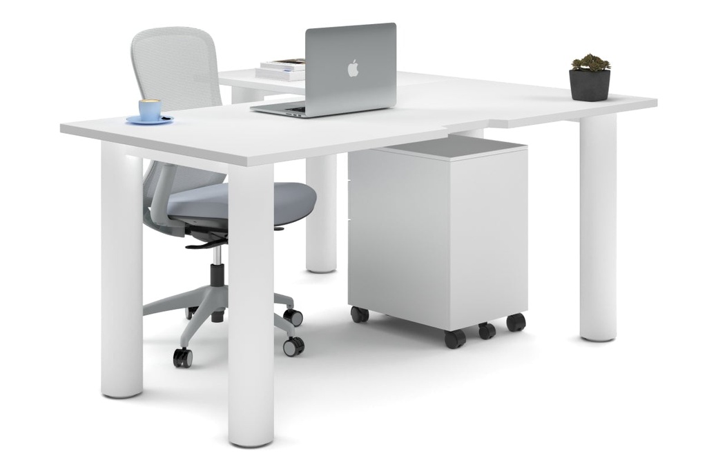 [NONE,QCL16155.W.WT,NONE|0,878,0()] Quadro Cylinder Leg - L Shaped Corner Office Desk  [1600L x 1550W with Cable Scallop]