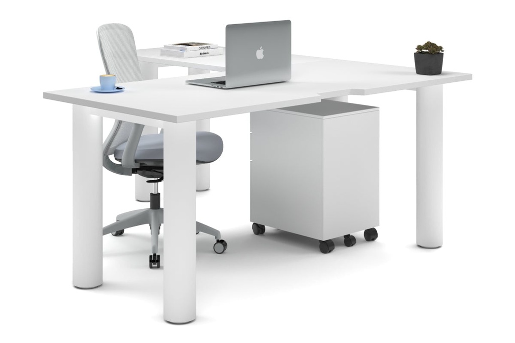 [NONE,QCL1618.W.WT,NONE|0,903,0()] Quadro Cylinder Leg - L Shaped Corner Office Desk  [1600L x 1800W with Cable Scallop]