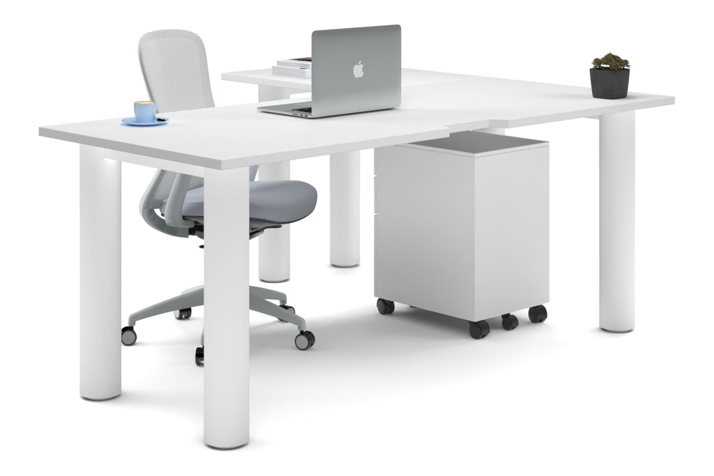 [NONE,QCL18155.W.WT,NONE|0,902,0()] Quadro Cylinder Leg - L Shaped Corner Office Desk  [1800L x 1550W with Cable Scallop]