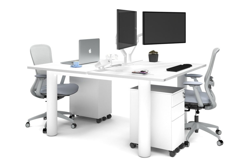 [NONE,QCLB2148.W.WT,NONE|0,894,0()] Quadro Cylinder Leg 2 Person Office Workstations [1400L x 800W with Cable Scallop]