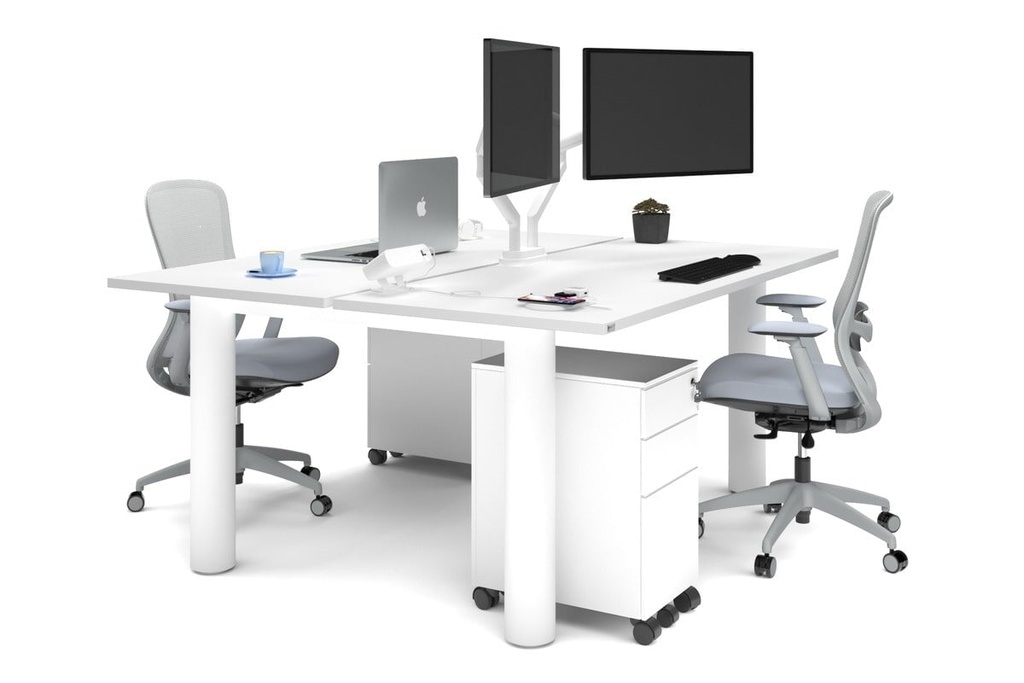 [NONE,QCLB2167.W.WT,NONE|0,885,0()] Quadro Cylinder Leg 2 Person Office Workstations [1600L x 700W]