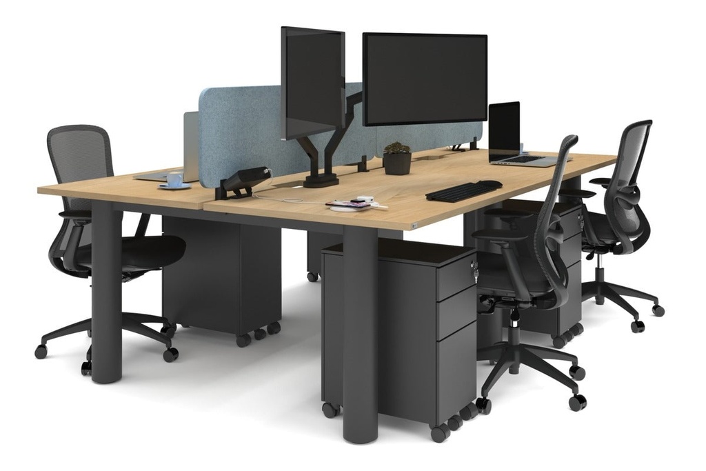 Quadro Cylinder Leg 4 Person Office Workstations [1400L x 800W with Cable Scallop]
