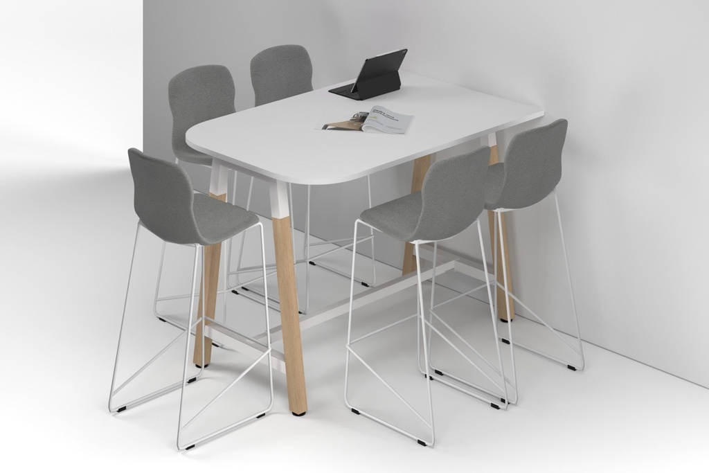[NONE,QCW1510.W.R.WT,NONE|0,1065,0()] Quadro A Legs Half Counter Table Wood Legs - Large Rounded Corners [1500L x 1000W with Large Rounded Corners]