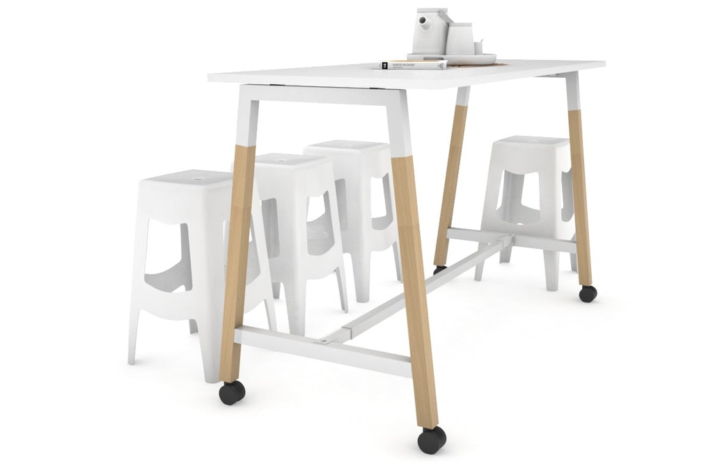 [NONE,QCW1607.W.WT,NONE|0,976,0()] Quadro A Legs Counter Table Wood Legs Cross Beam - 925H [1600L x 700W]