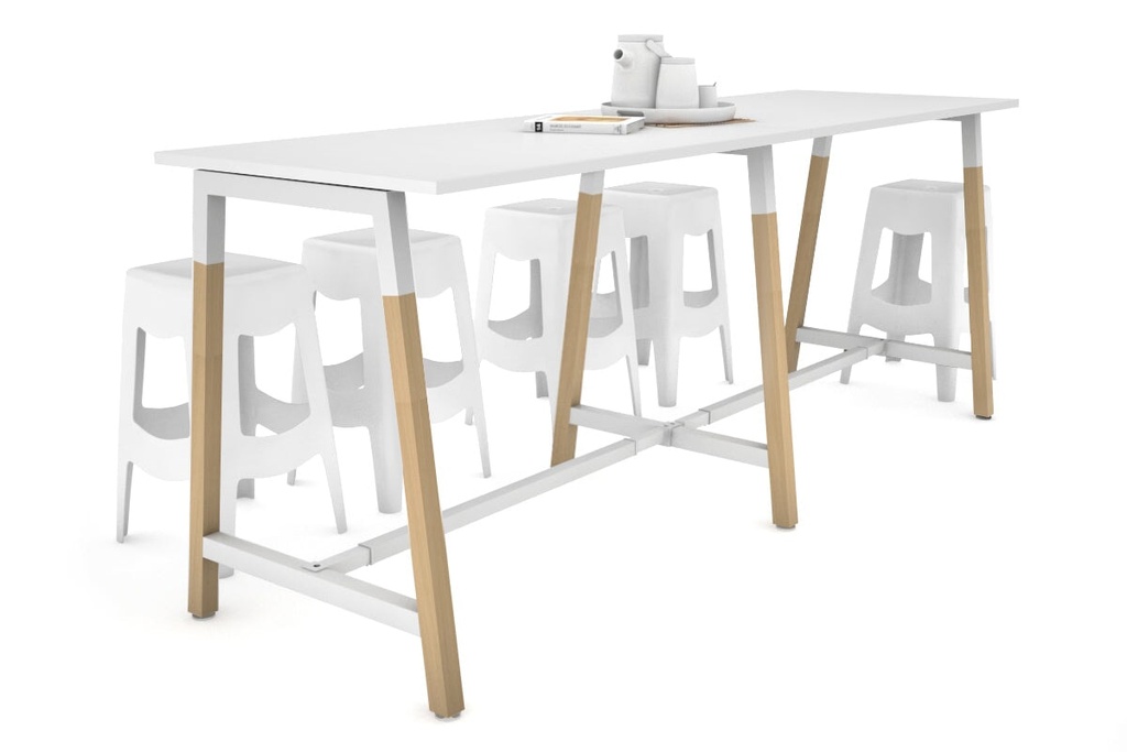 [NONE,QCW2127.W.WT,NONE|0,1746,0()] Quadro A Legs Large Counter Table - Wood Legs Cross Beam [2400L x 700W]