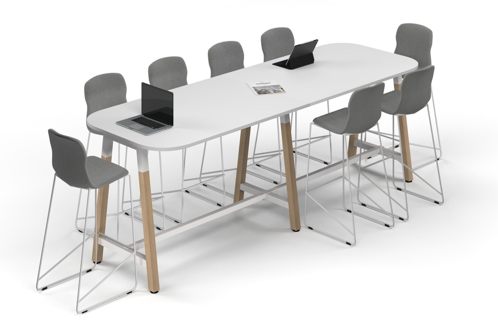 [NONE,QCW3010.W.R.WT|0,2004()] Quadro A Legs Counter Table Wood Legs - Large Rounded Corners [3000L x 1000W with Large Rounded Corners]
