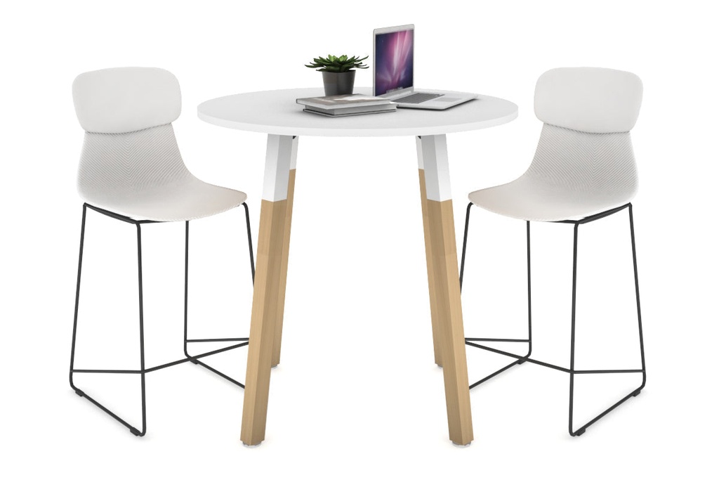 [NONE,QCWS0800.W.WT,NONE|0,605,0()] Quadro Counter Wood Legs Round Table [800 mm]
