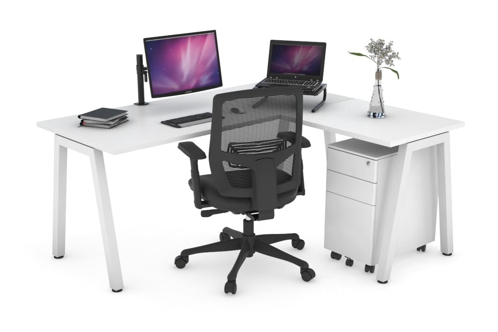 [NONE,QDAL18145.W.WT,NONE|0,583,0()] Quadro A Legs L-Shaped Corner Office Desk [1800L x 1450W]