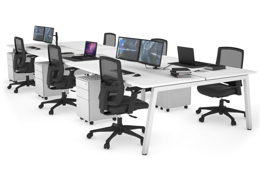 [NONE,QDB6148.W.WT,NONE|0,1496,0()] Quadro 6 Person Office Workstation [1400L x 800W with Cable Scallop]