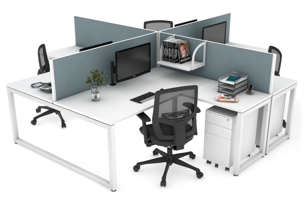 Quadro Loop Legs 4 Person Corner Workstation [1600L x 1800W with Cable Scallop]