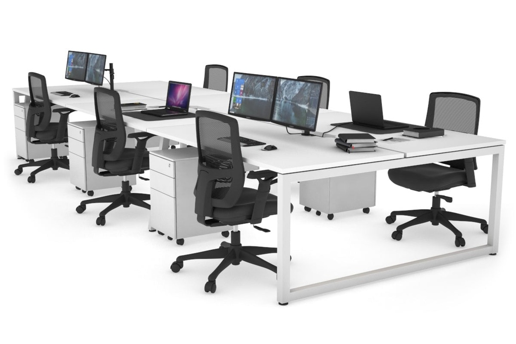 [NONE,QDLB6168.W.WT,NONE|0,2476,0()] Quadro Loop Legs 6 Person Office Workstation [1600L x 800W with Cable Scallop]